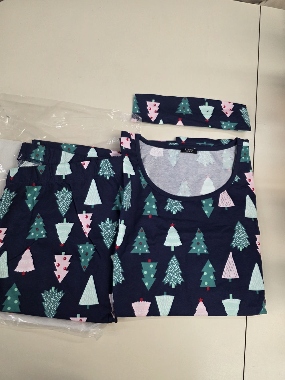 Kids Navy Blue Holiday Tree Pajama Set